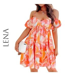 1949. LENA OFF SHOULDER SPAGHETTI STRAP TIE ON SHOULDERS SIZE SMALL MULTICOLORED